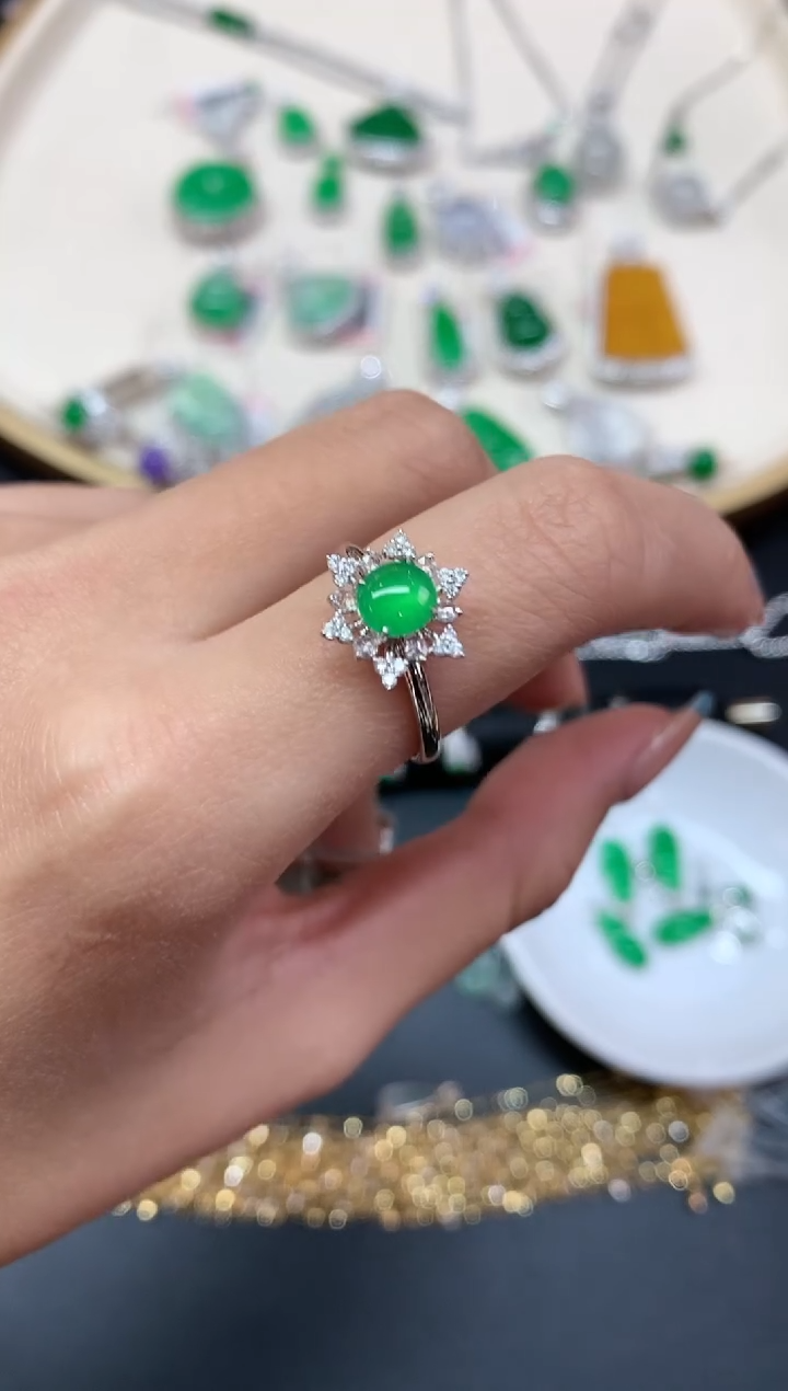 【闪购商品】翡翠戒指18K金镶嵌戒指A522|3980