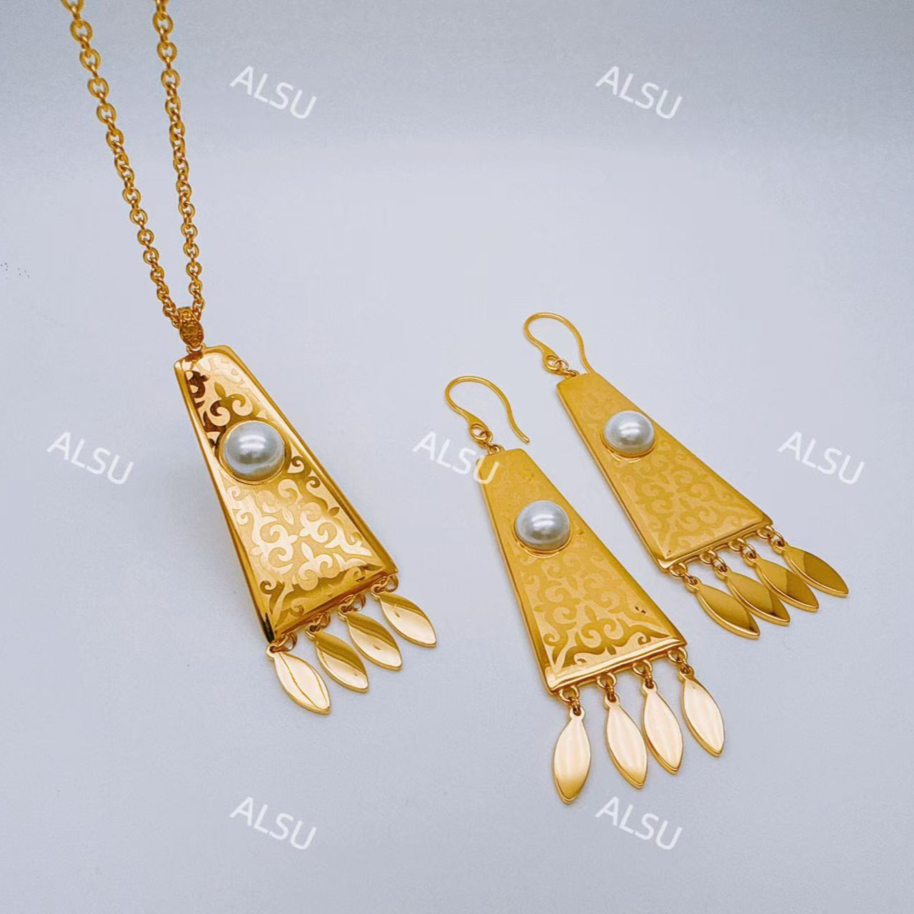 合金项链 ALSU原创SAWKELE两件套百搭时尚复古长款金色古风气质