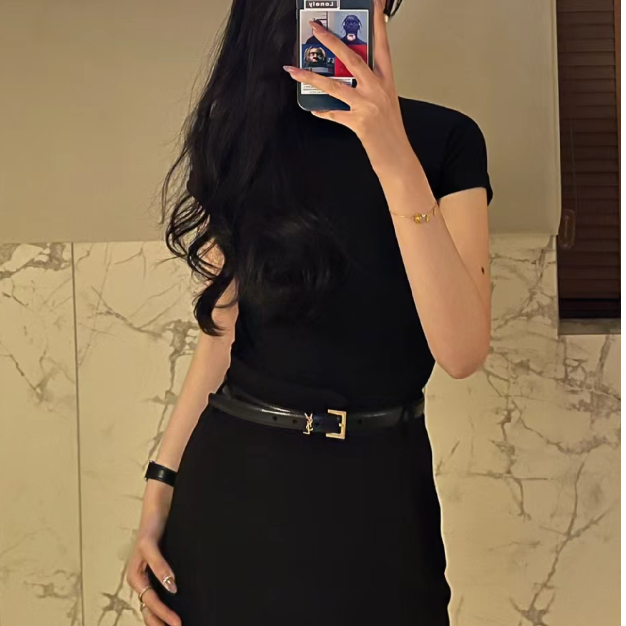 全新未使用 YSL/圣罗兰 皮带女士经典复古金扣字母logo牛皮腰带