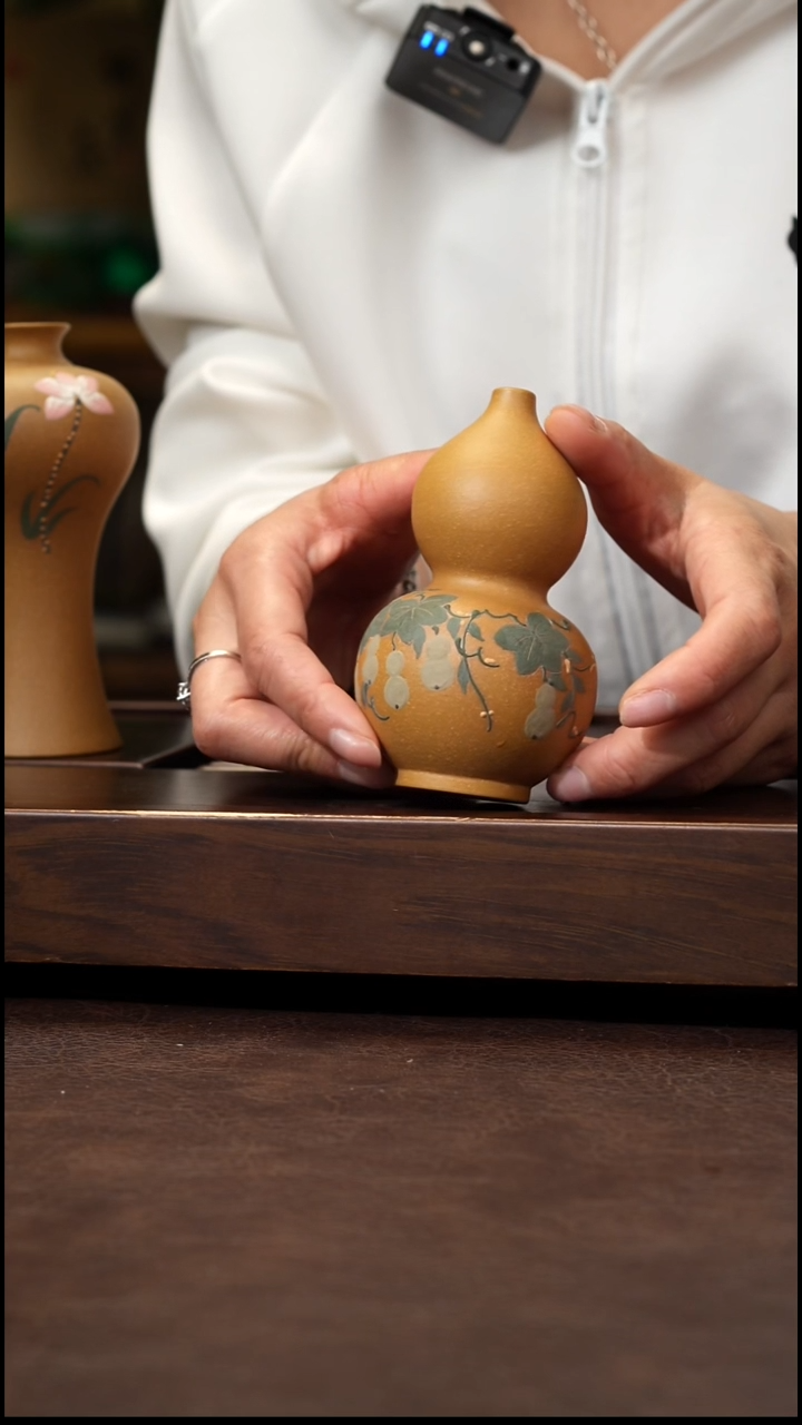 茶壶紫砂黄金段泥小葫芦花瓶