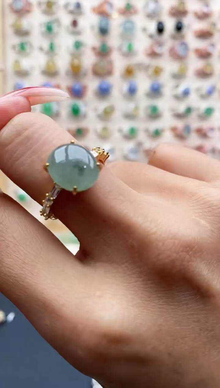 【闪购商品】翡翠戒指银S925镶嵌缅甸天然A货翡翠555 3+7