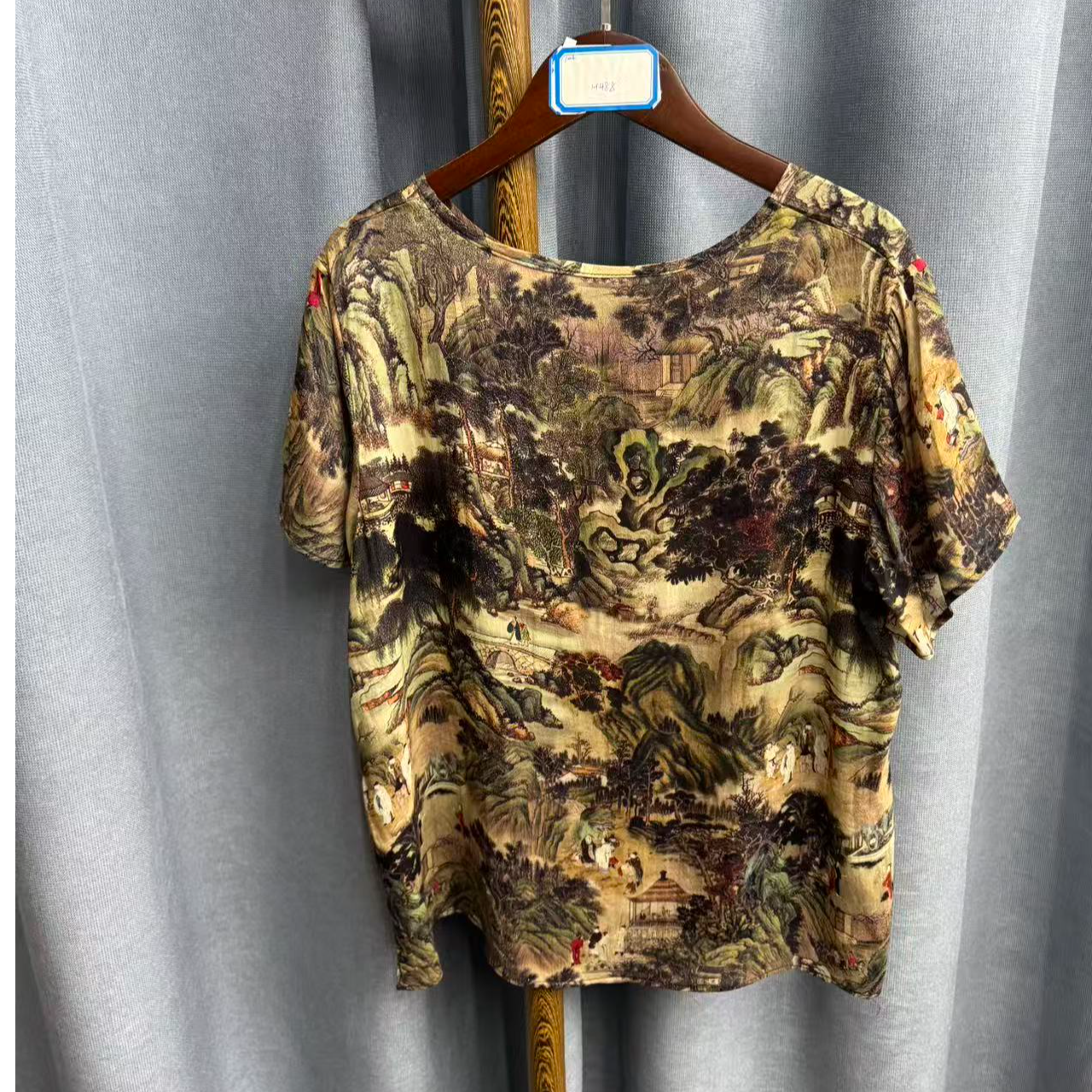 秋季新款休闲时尚圆领桑蚕丝短袖上衣女H488