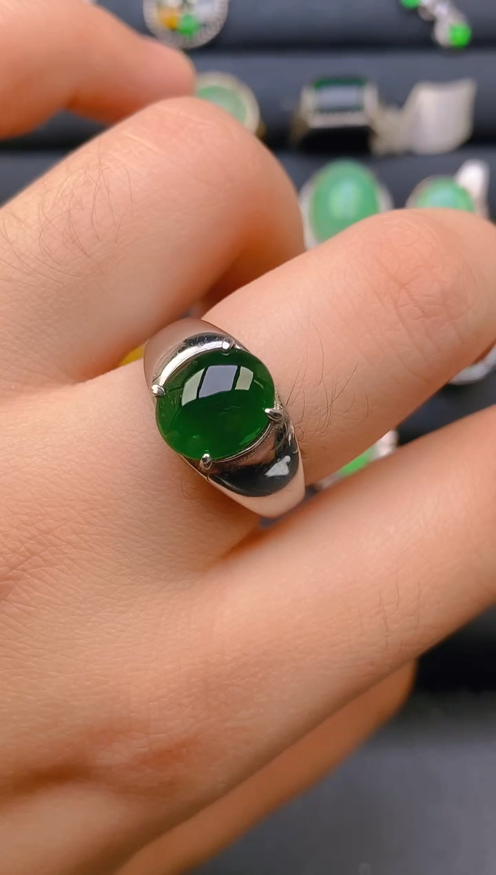 【闪购商品】翡翠戒指银S925镶嵌天然A货翡翠1