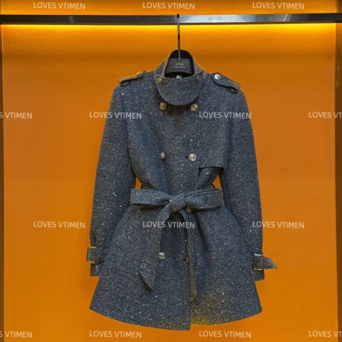 2025秋冬新款气质小香风中长款设计师显瘦修身毛呢外套S711116