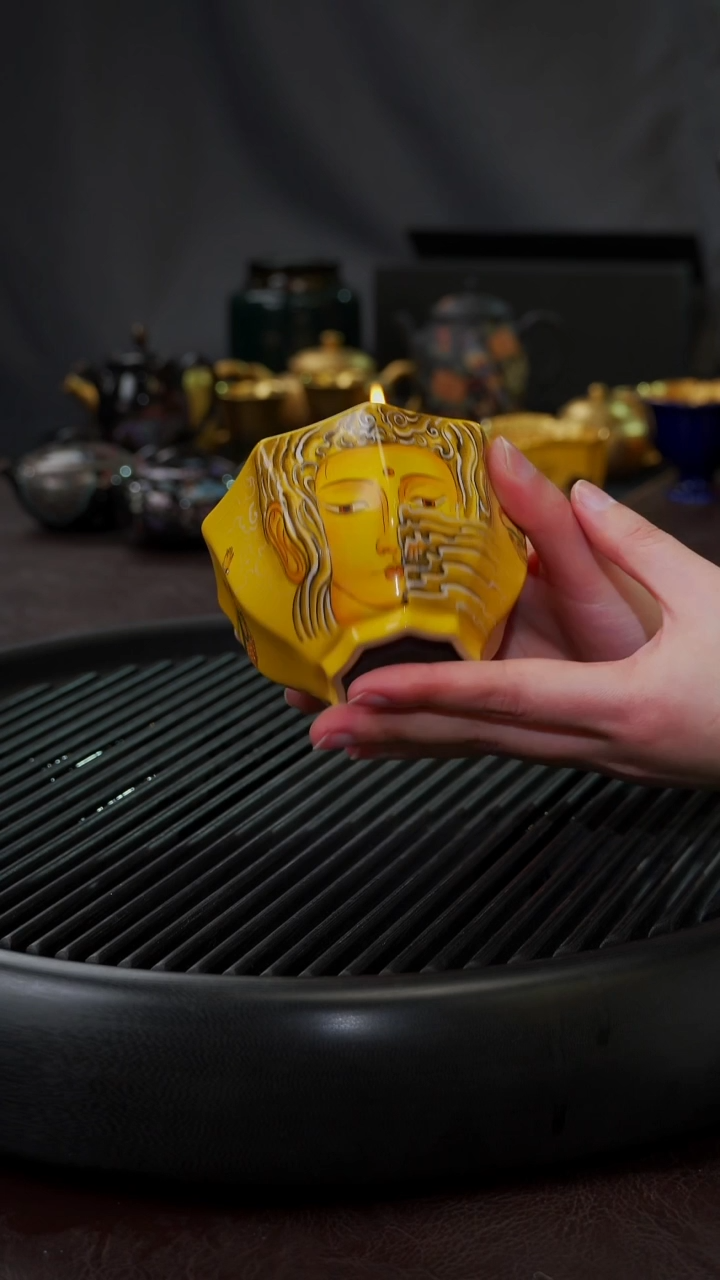 【闪购商品】杯【宜景窑帝王黄相忘鱼鎏金】枫叶盏