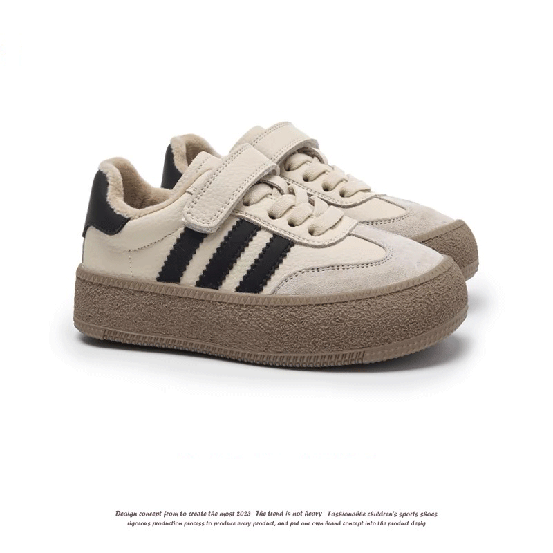 儿童德训鞋秋冬新款加绒大童板鞋二棉男童运动鞋真皮女童鞋子2025