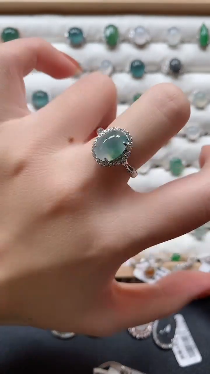 【闪购商品】翡翠戒指银S925镶嵌一物一证一礼盒