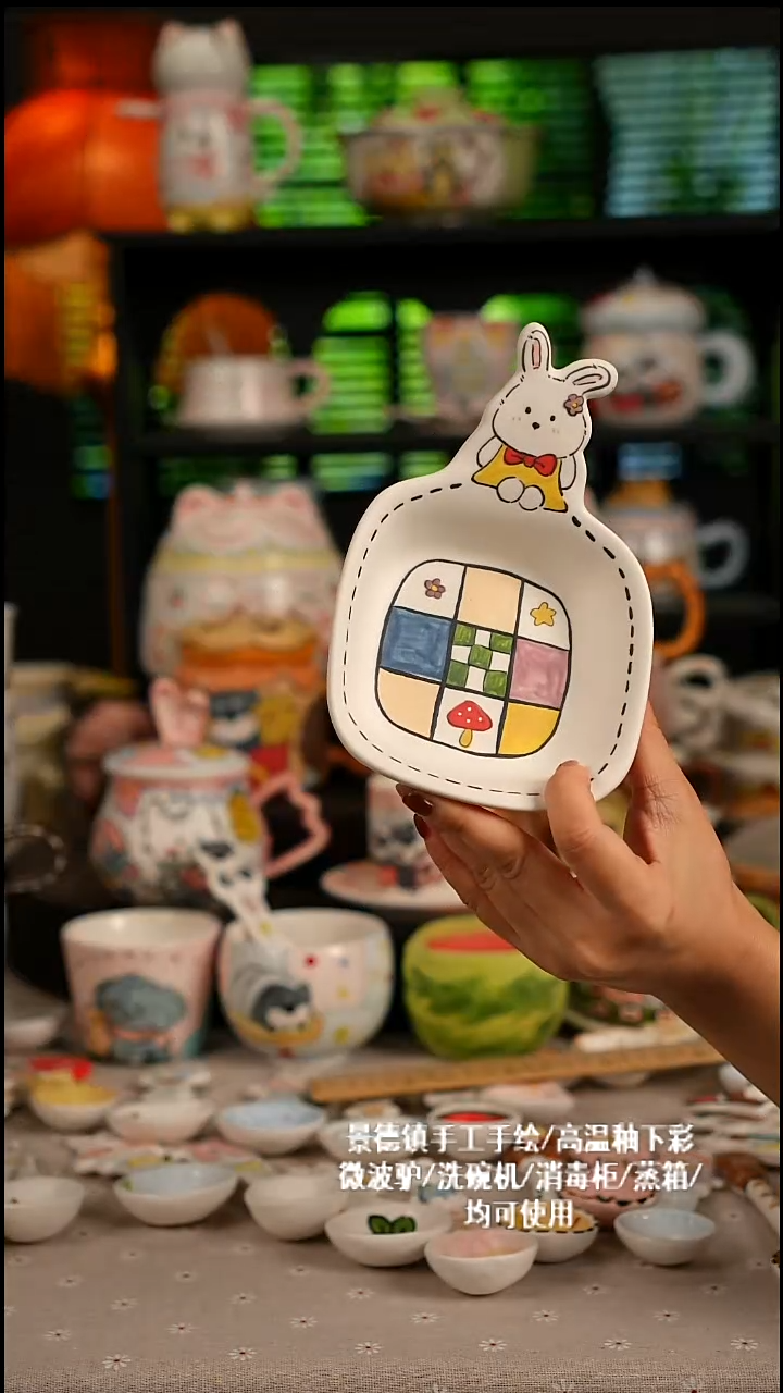 陶瓷无盖款景德镇高温釉下彩纯手绘创意瓷 默认微瑕 不退不换