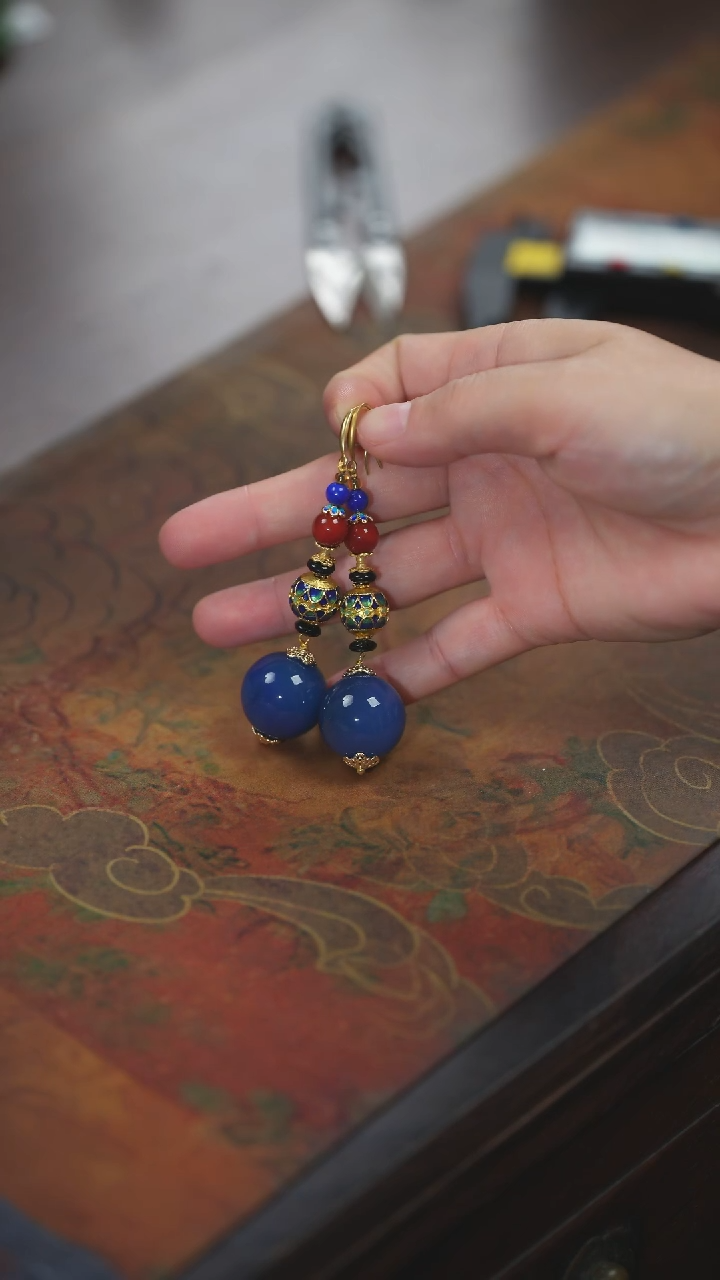 【闪购商品】玛瑙/玉髓耳环未镶嵌蓝玛瑙耳环