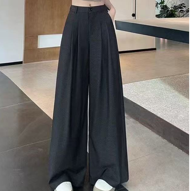 高腰秋季休闲裤微胖高个子裤子阔腿裤拖地垂感设计感