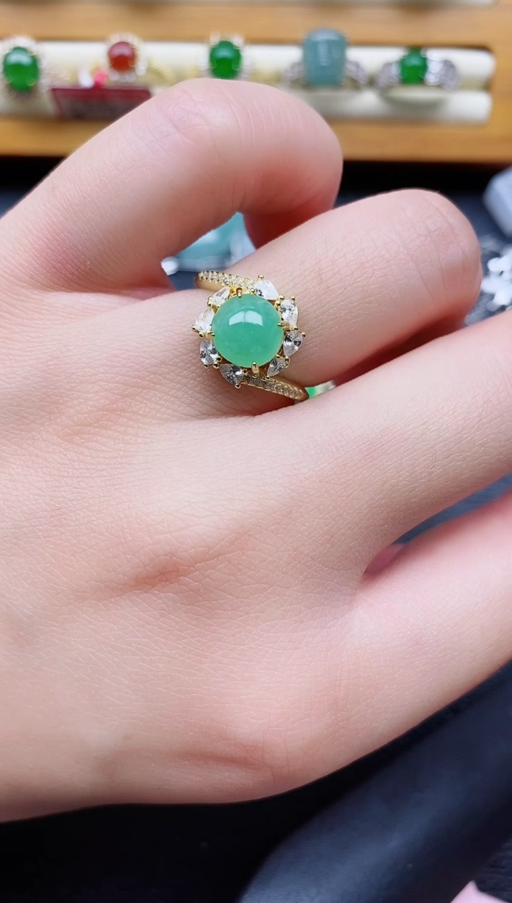 银S925镶嵌戒指翡翠1