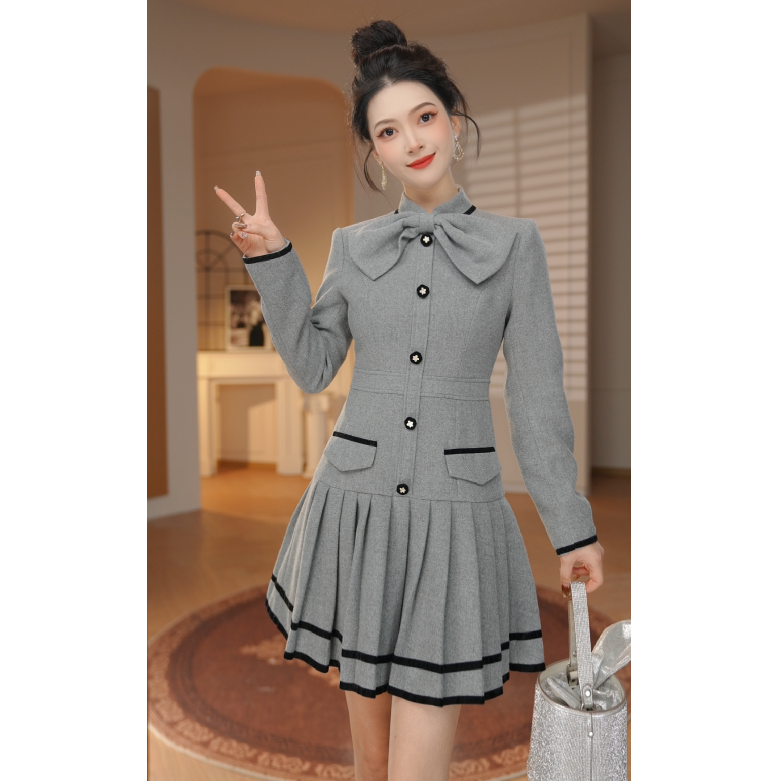 Pretty小众设计师品牌江江定制 气质小个子名媛赫本风连衣裙61328