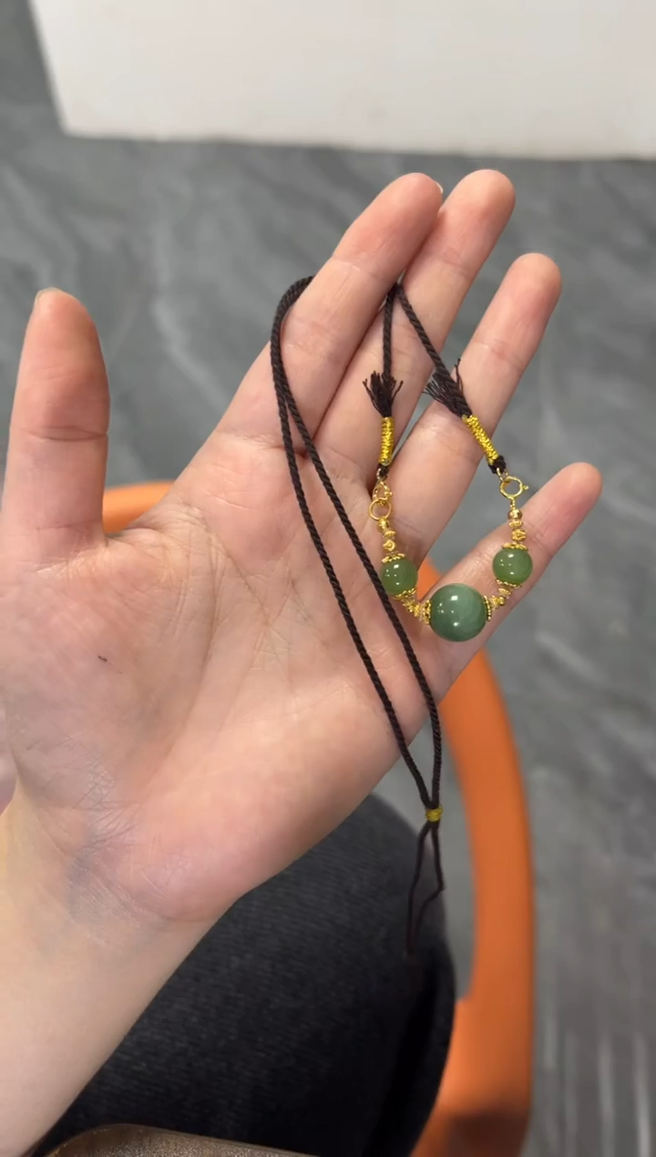 项链银S925镶嵌和田玉和田玉粉青猫眼银项链[多样发其一]