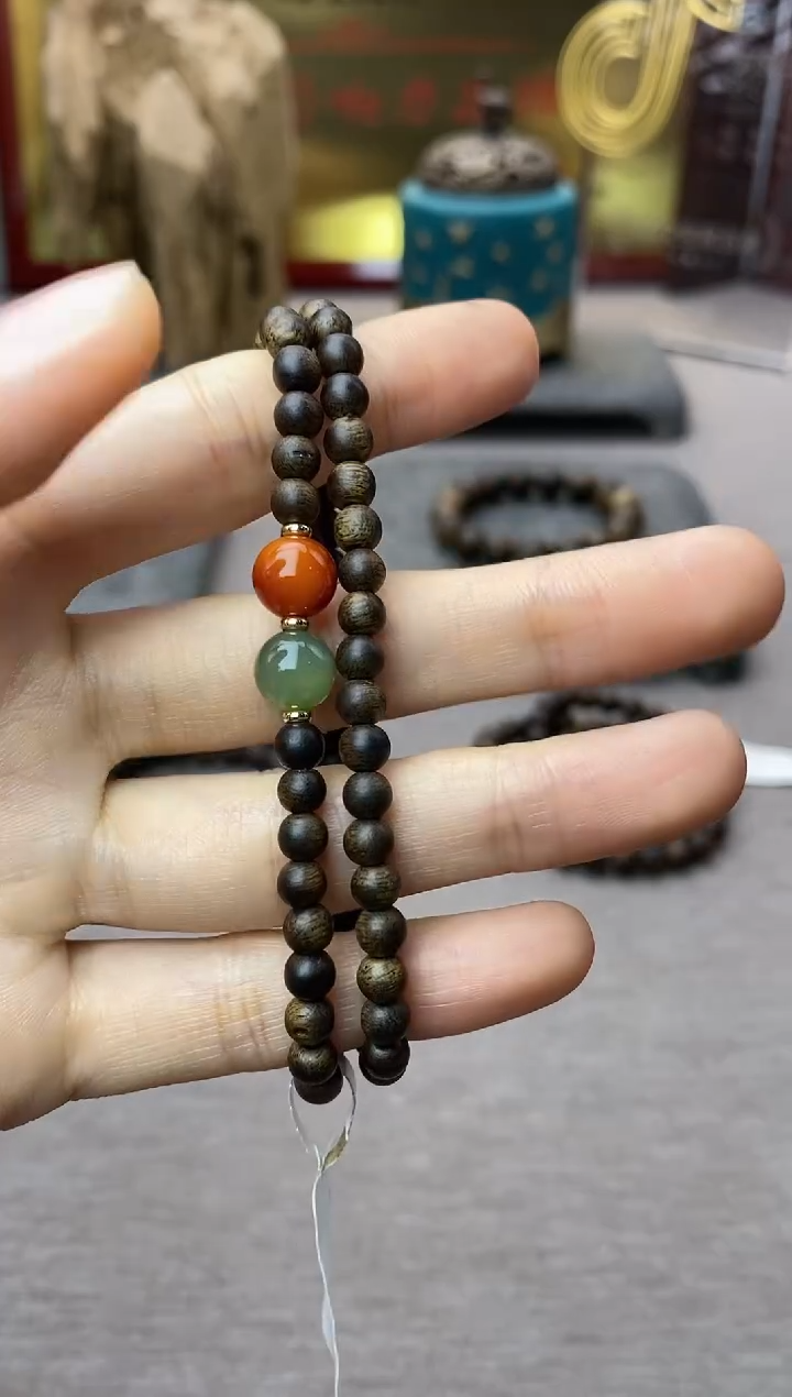 【闪购商品】沉香手串越南芽庄白棋0.4+配饰 沉水双圈款