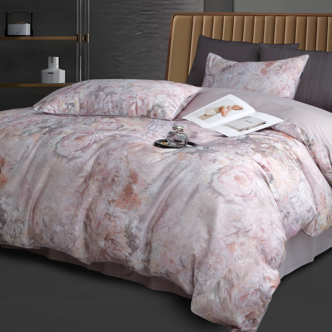 C7859 纯棉滚绳活性数码印花100s加大四件套 梵耐-粉220*240轻奢