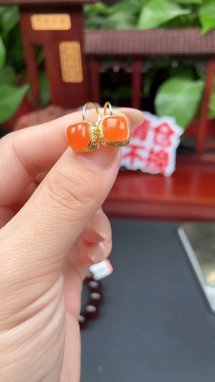 银S925镶嵌南红玛瑙耳饰耳饰XB19多样性发其一