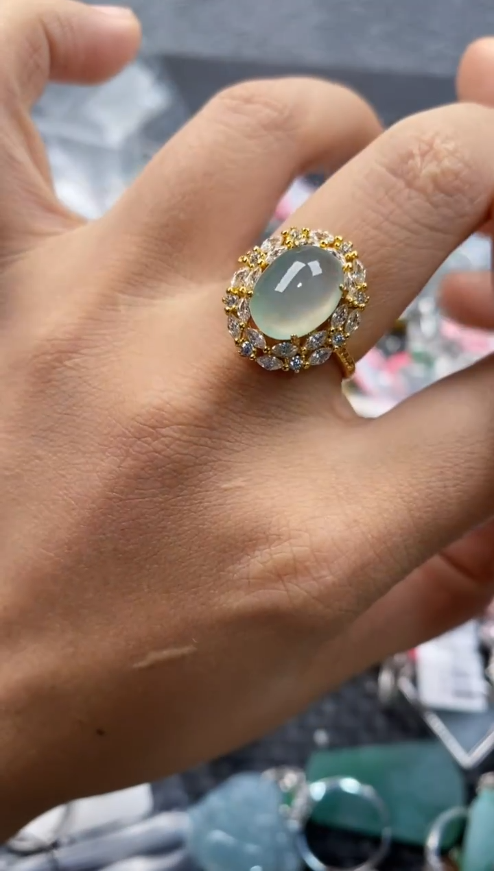 银S925镶嵌戒指翡翠555      6