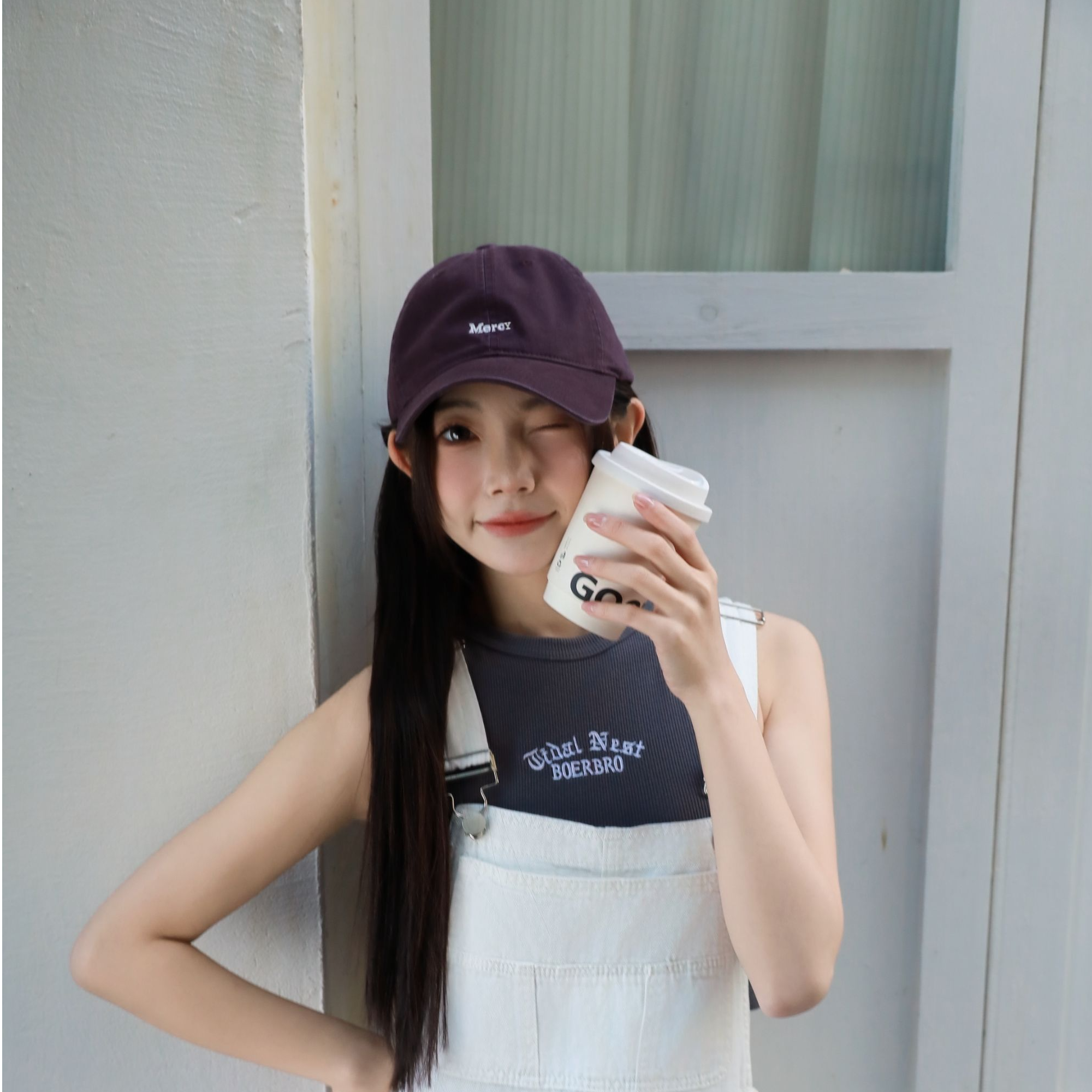 【Mercy】弯檐棒球帽软顶宽松帽子刺绣女鸭舌帽纯色韩版字母帽子