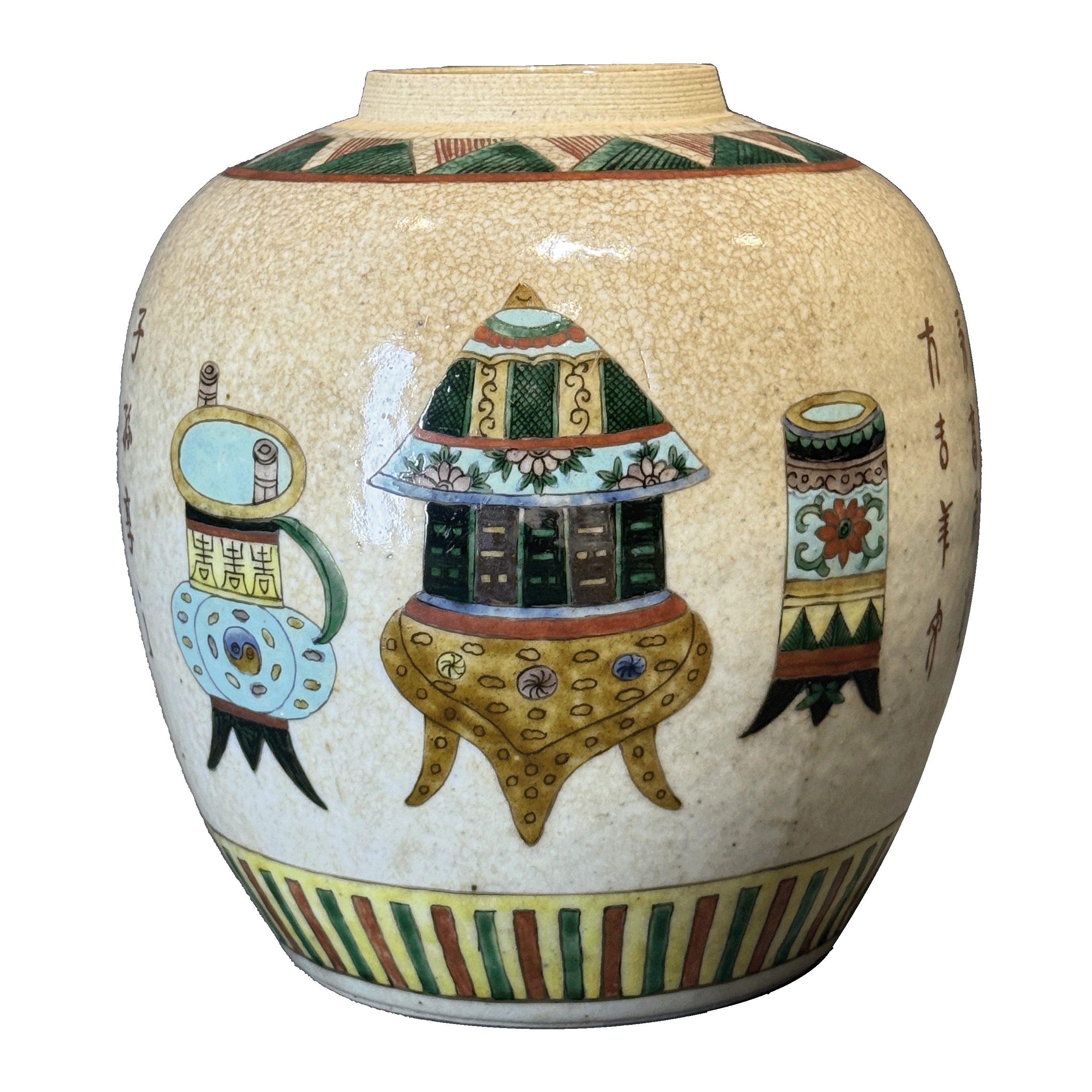 24220008t哥釉五彩博古纹罐