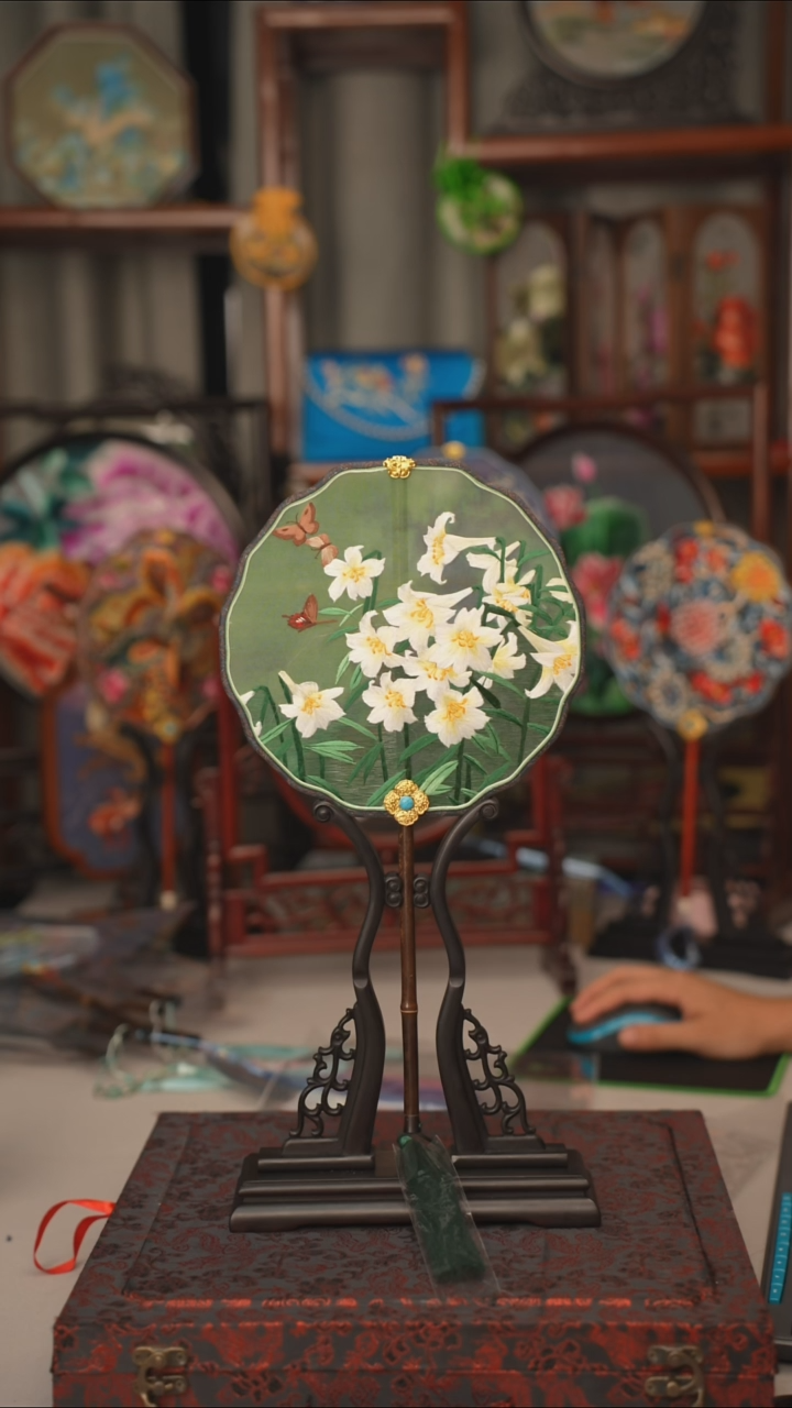 扇子团扇 绣花双面非遗