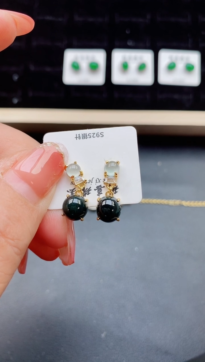 【闪购商品】翡翠耳饰银S925镶嵌12121