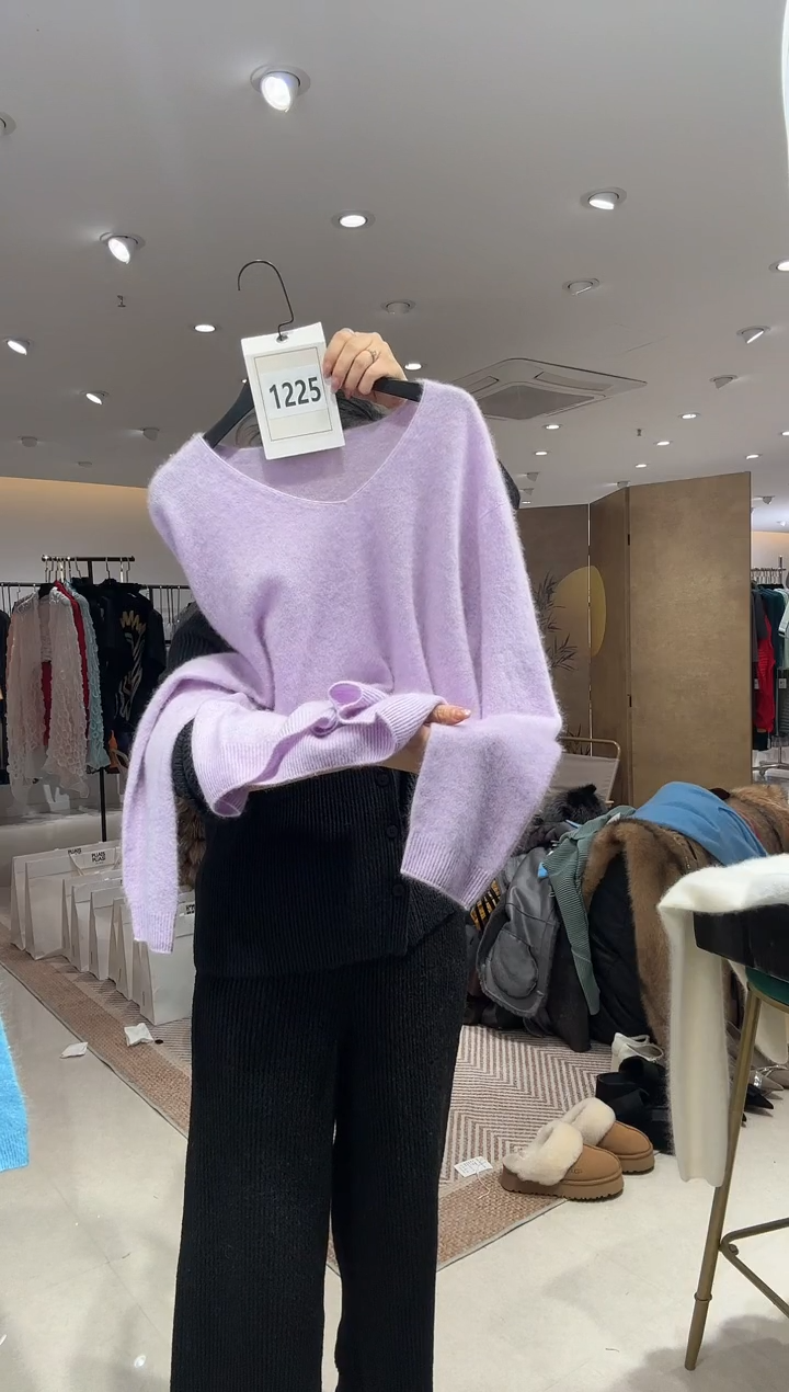 ?**?编号1225V领紫色毛衣