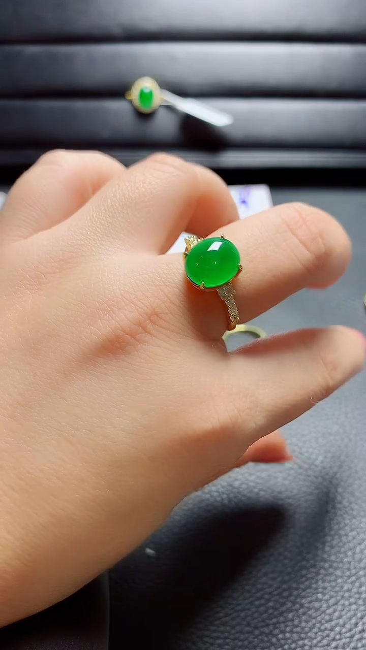 银S925镶嵌戒指翡翠 天然翡翠A货s925银镶