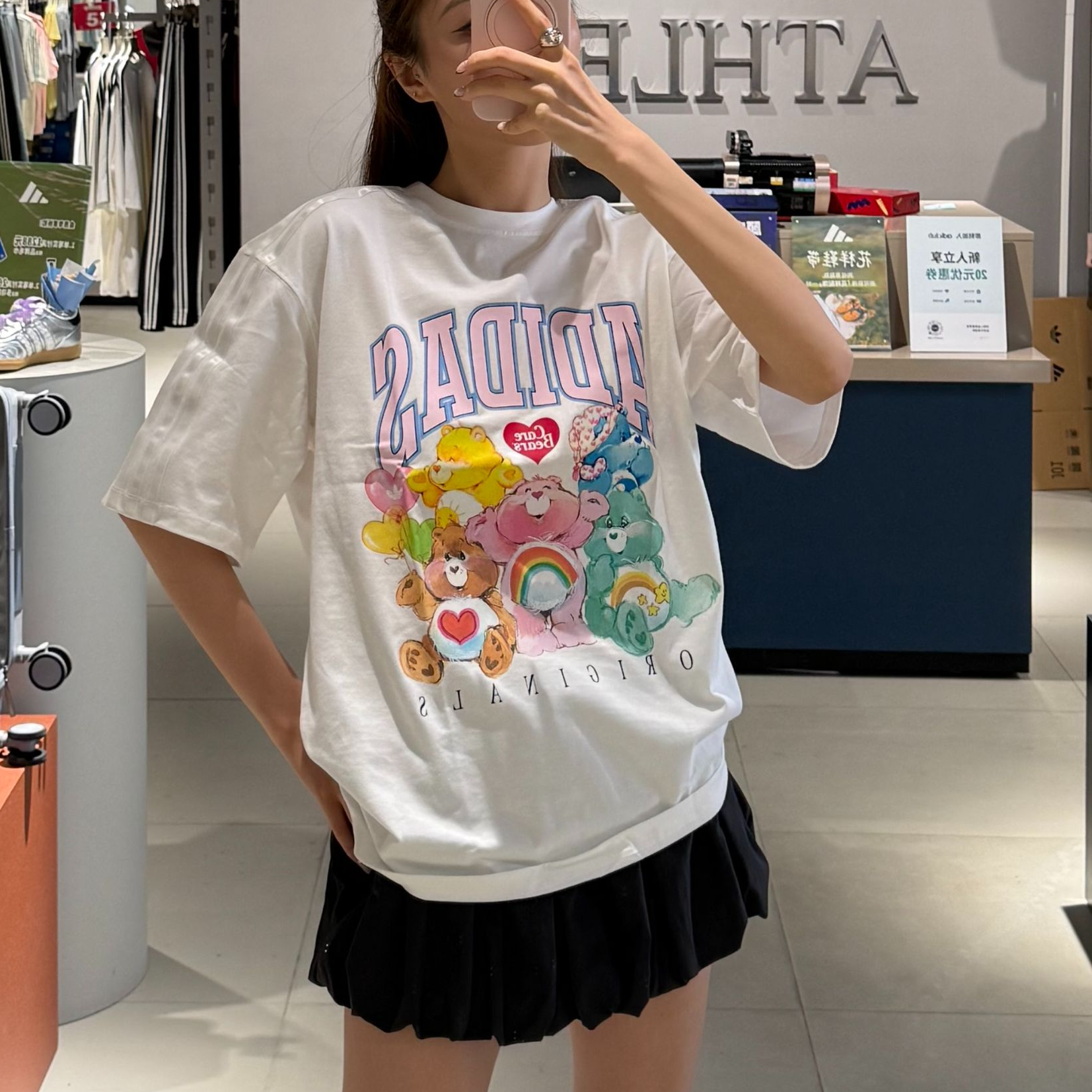 adidas/阿迪达斯爱心熊联名款纯棉印花宽松运动短袖T恤 KR1480