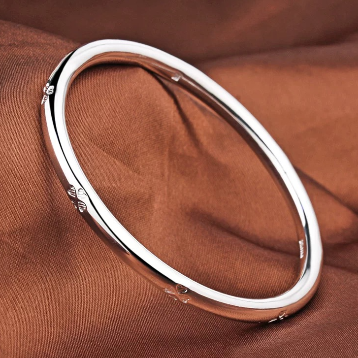 足银手镯  6号-四叶草亮面素圈【闭口】手镯