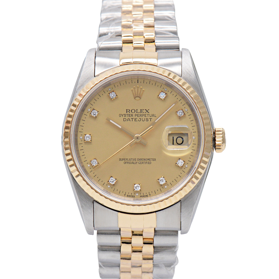 99新 Rolex/劳力士 日志型16233香槟小钻36mm原钻自动机械男表
