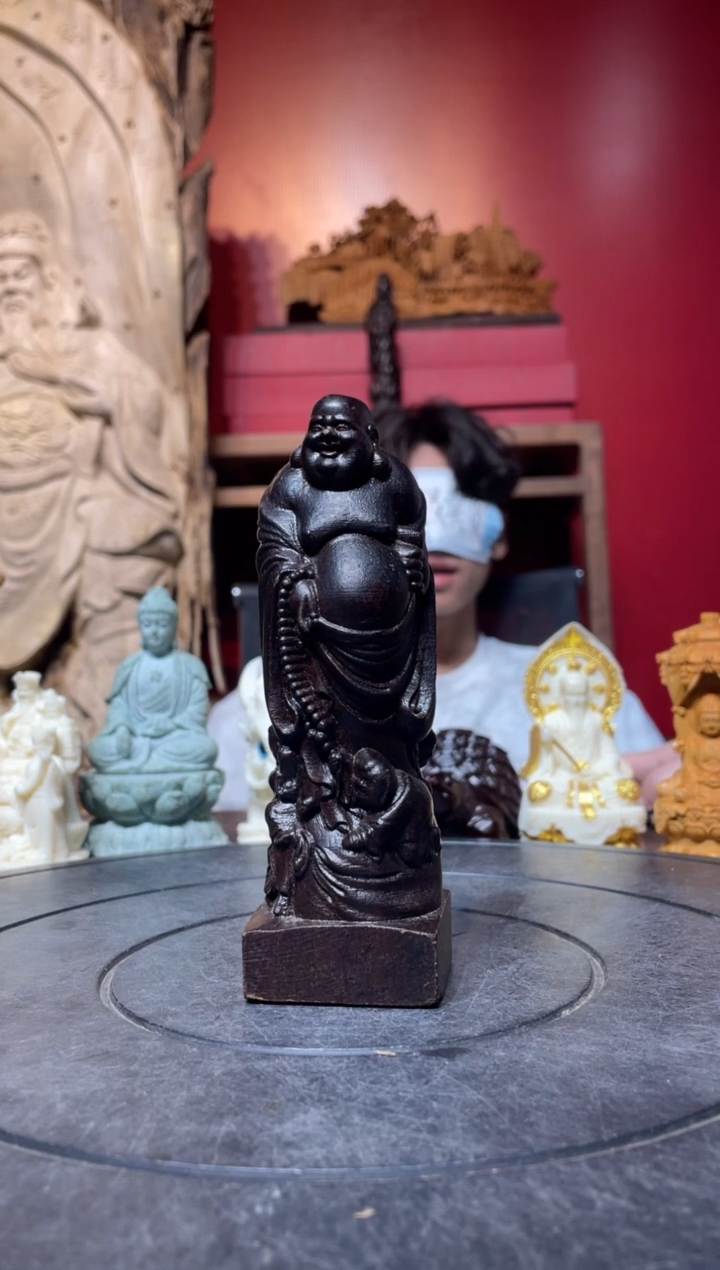 风车木（黑檀木）无事牌(直播推荐)     黑檀小弥勒