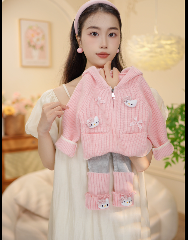 2025秋季新品韩版女童猫咪蝴蝶结针织衫打底裤两件套XY25132