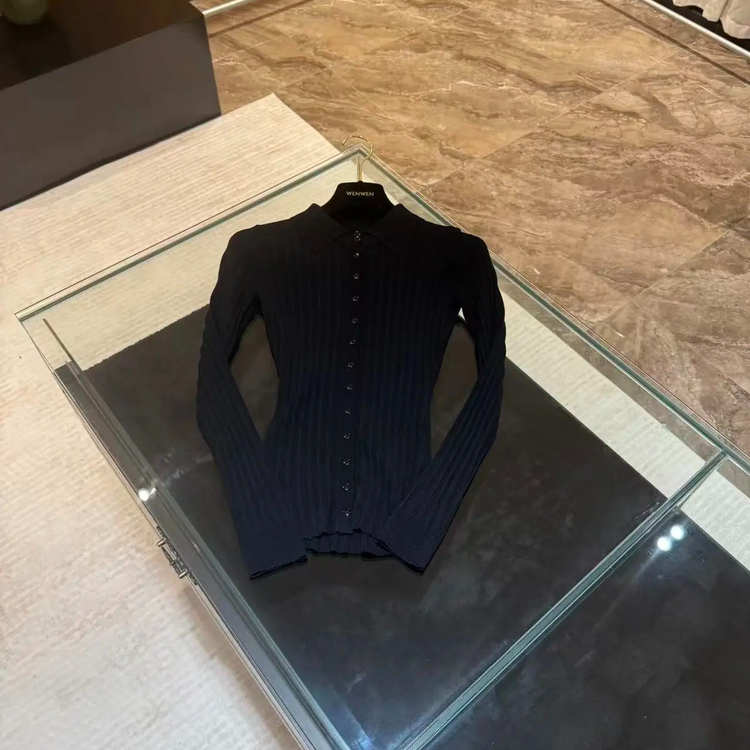WW2025新款女士时尚休闲黑色针织长袖打底衫W202069