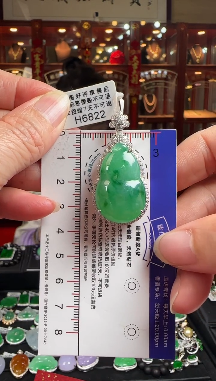 【闪购商品】翡翠颈饰18K金镶嵌H6822冰绿葫芦