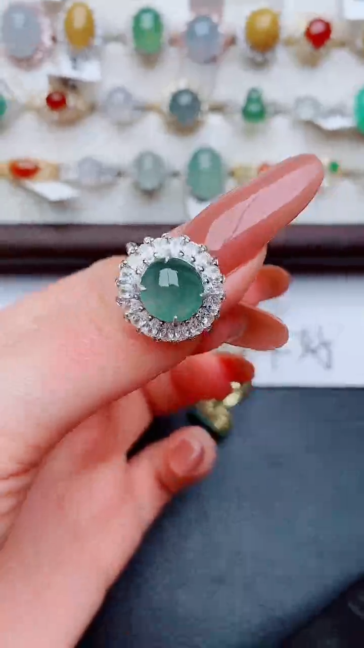 银S925镶嵌戒指翡翠...
