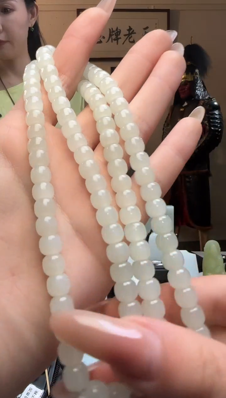 【闪购商品】和田玉白玉老型珠未镶嵌长链