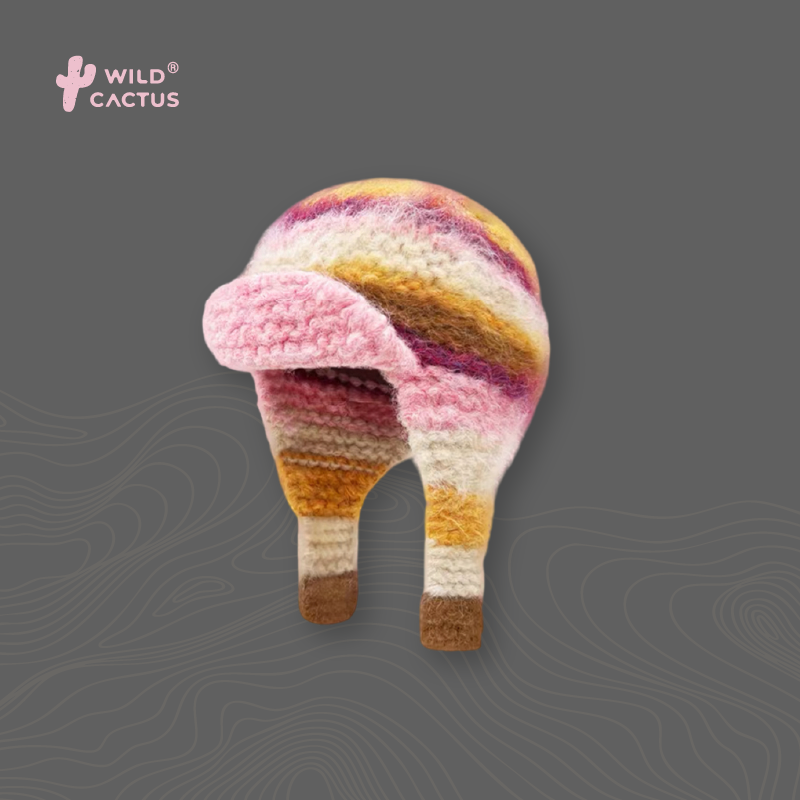 小小来野·复古针织雷锋帽保暖防寒护耳条纹拼色飞行毛线帽xx643