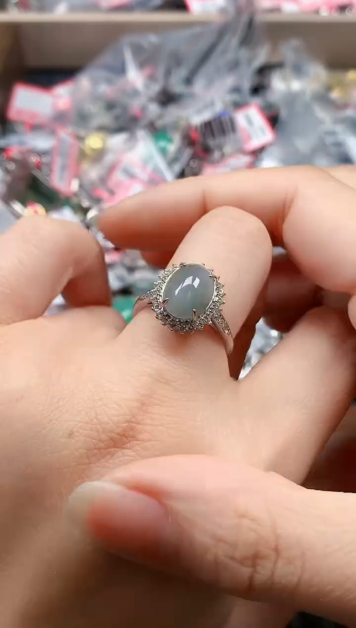 银S925镶嵌戒指翡翠天然A货缅甸翡翠