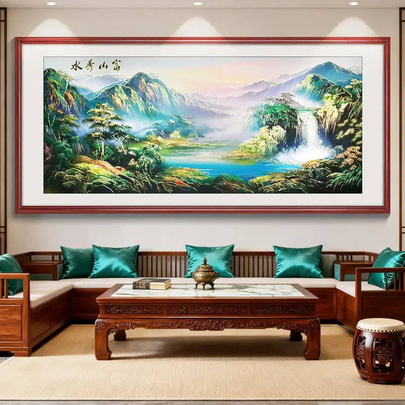 浮雕描金富山秀水新中式山水画客厅装饰画沙发背墙挂画办公室壁画
