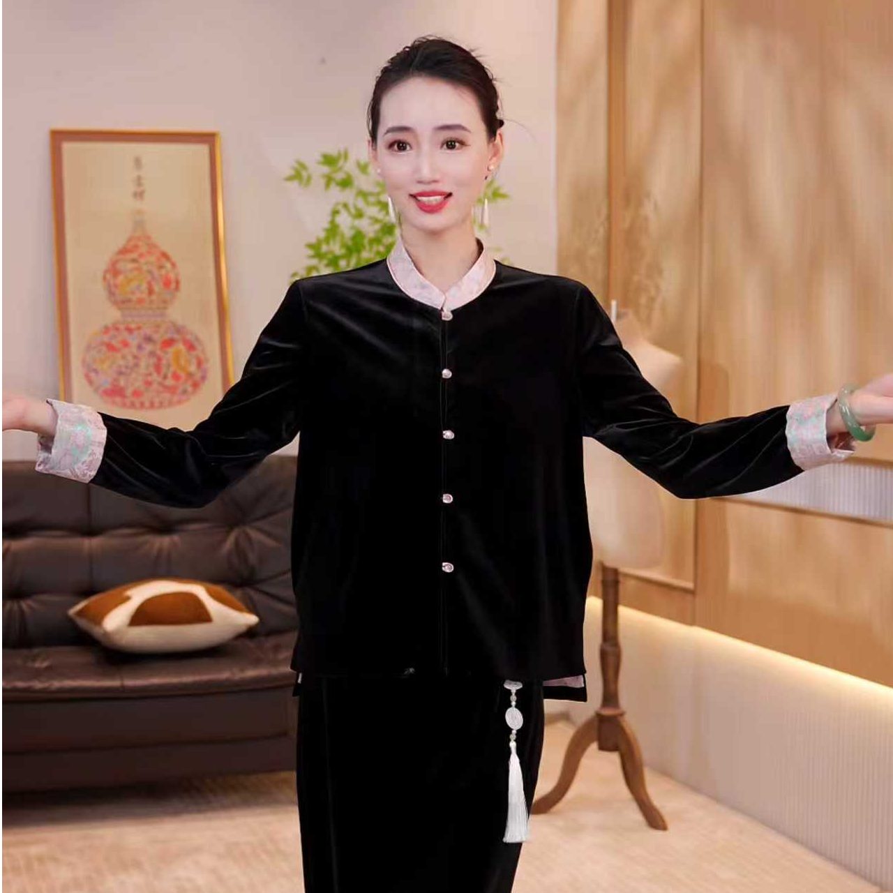 【SQ】早秋新款女士气质上衣休闲装丝绒外套JX0160