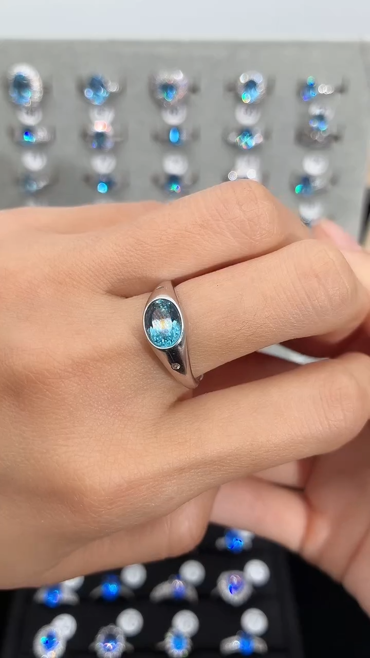 银S925镀金镶嵌戒圈海蓝宝石000000