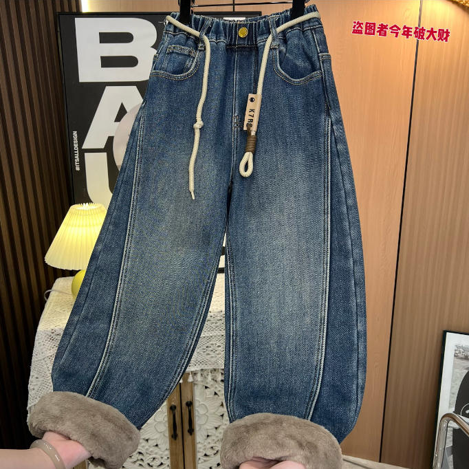 【升级版~冬季神器】男女童仿兔绒加厚韩版潮流中大童牛仔裤11689