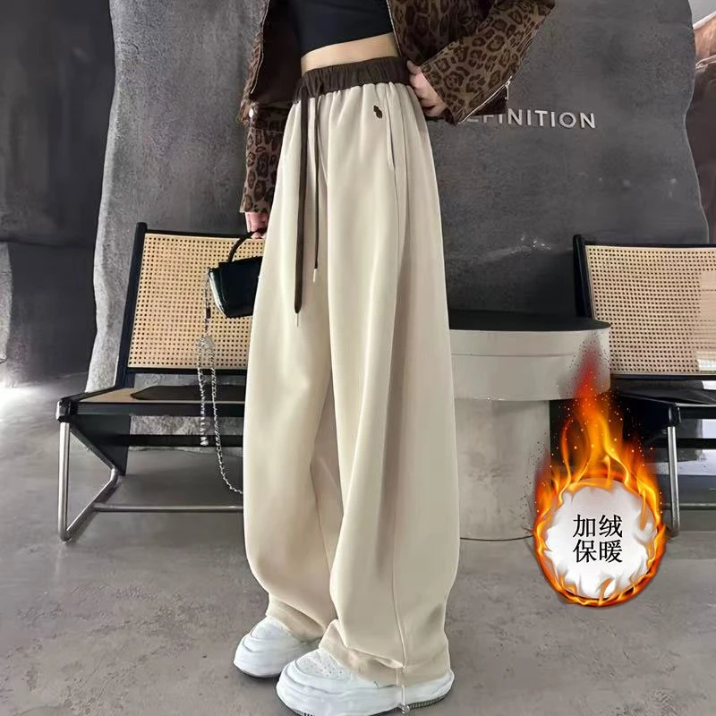 22522#小马裤刺绣加绒加厚拼色阔腿裤