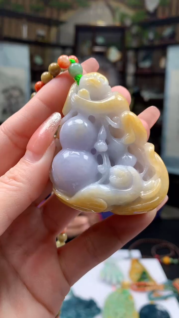 【闪购商品】定制翡翠18K金镶嵌1076ry-毛货挂件19