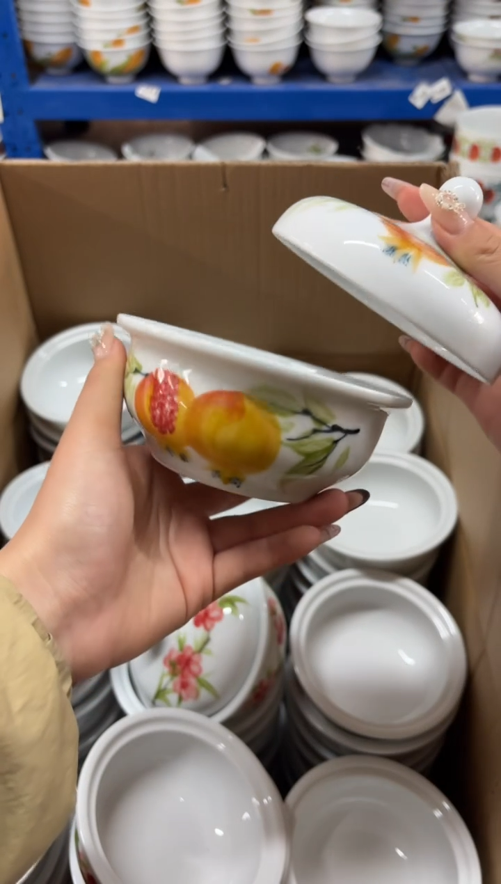 瓷片景德镇高温陶瓷食品级手绘釉中彩-炖盅