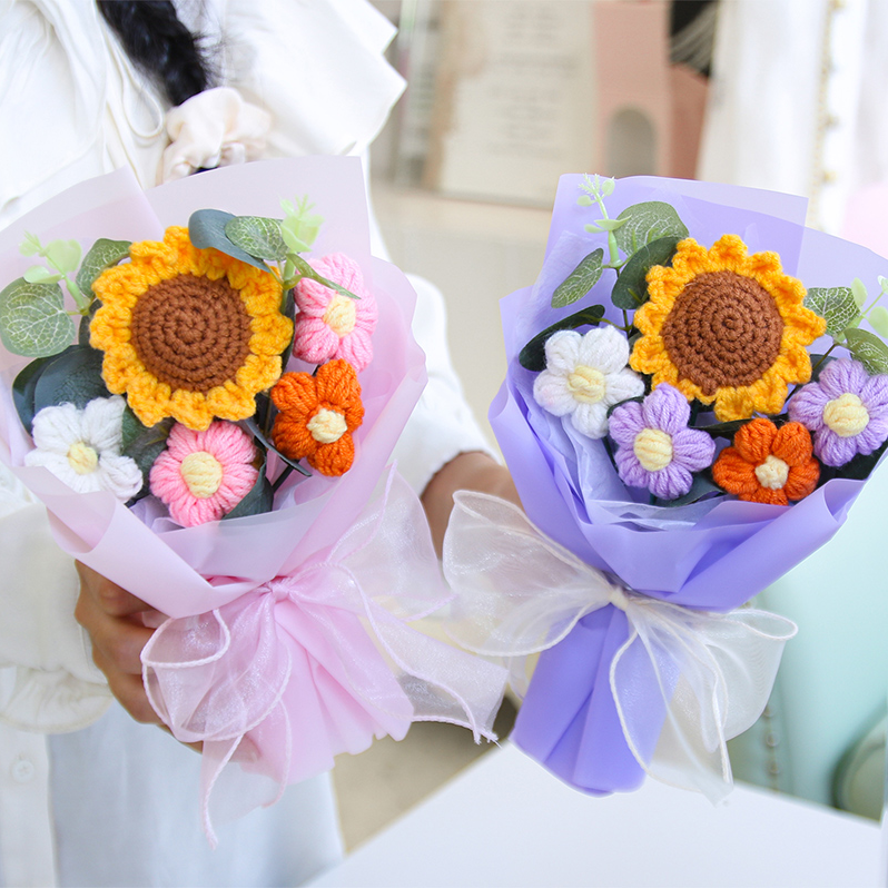 教师节礼物手工针织毛线花束手工diy编织成品幼儿园送老师