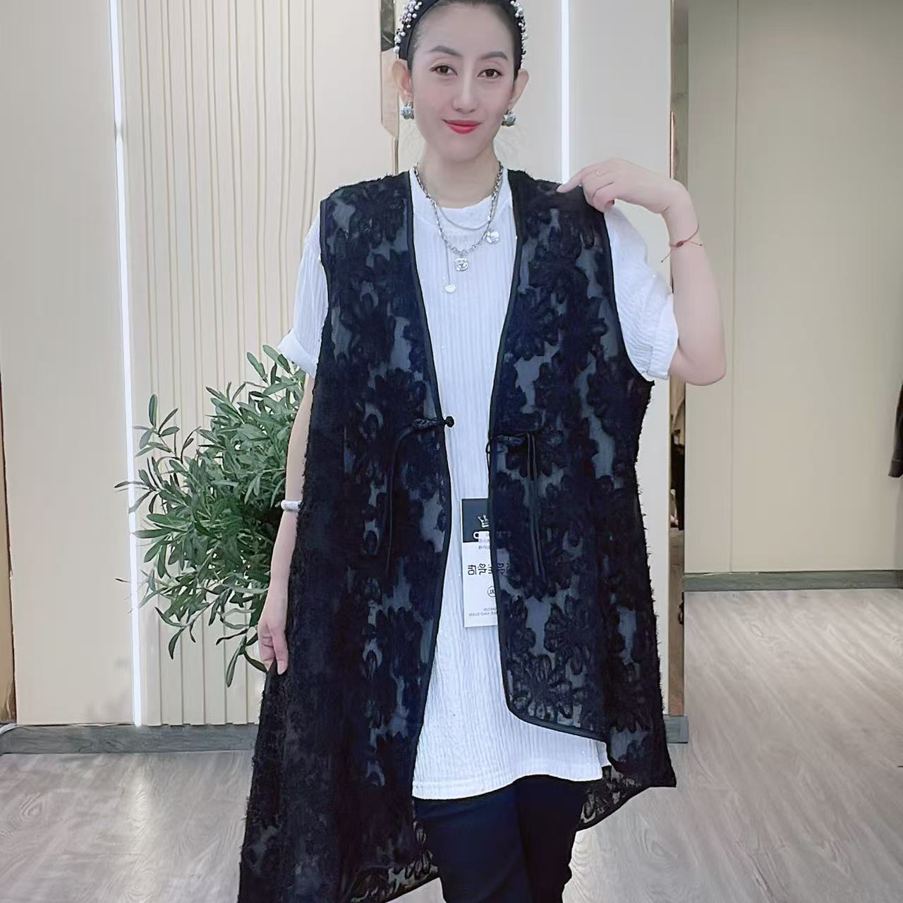 提花不对称免烫中式水墨时尚复古印花马甲马夹