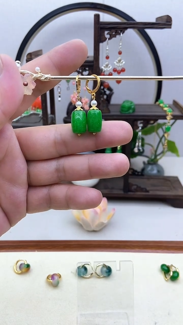 翡翠14K金镶嵌耳饰86号