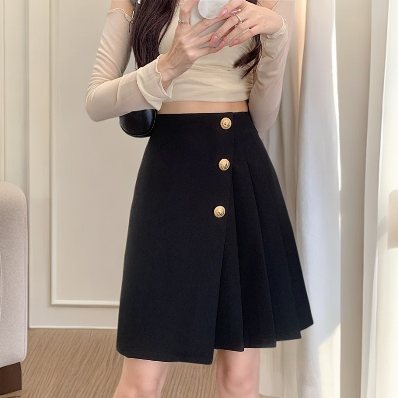 加长版新款不规则百褶A字半身裙高腰显瘦百搭小个子短裙秋冬气质