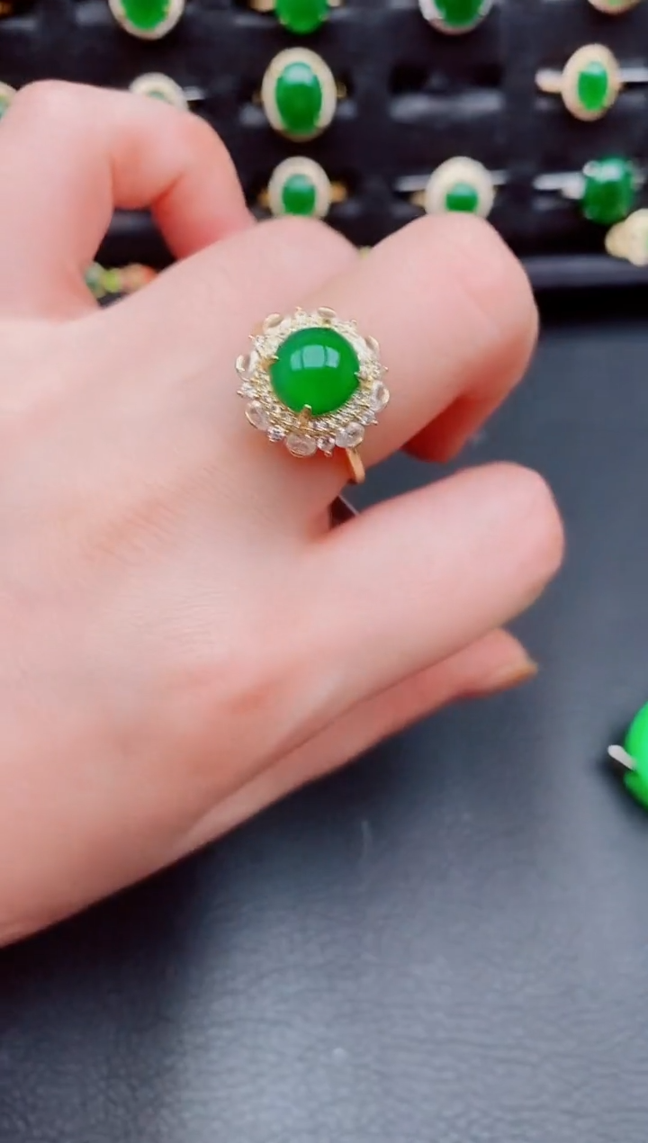 【闪购商品】翡翠戒指银S925镶嵌天然a货翡翠82